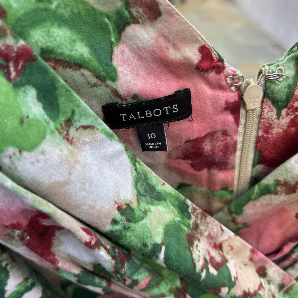 Talbots Sz 10 Dress Empire Waist V Neck Surplice Green Pink Fairy Floral Print - Picture 7 of 13